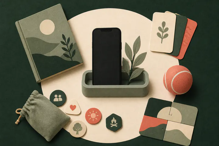 A phone resting in a dock beside inviting family activities