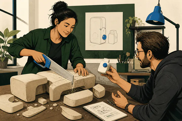 A maker cutting a large concept down to one testable prototype