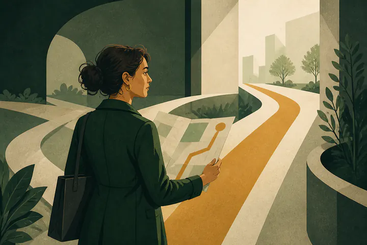 A professional choosing a clear route at a career crossroads