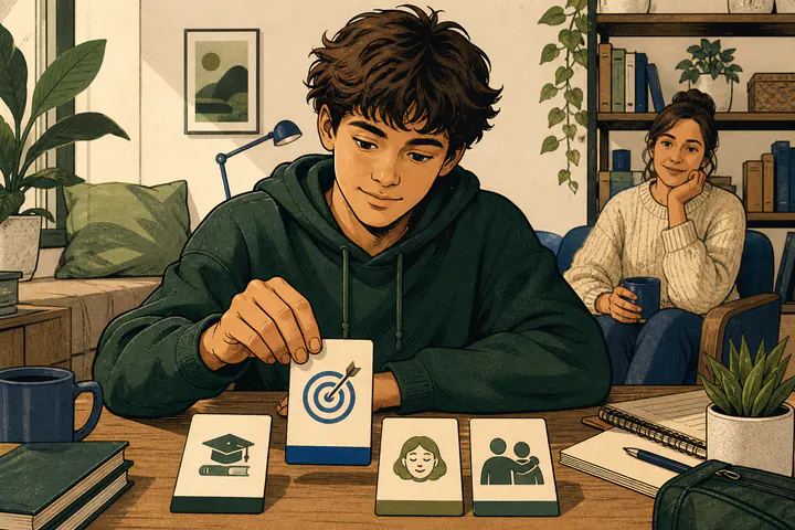 A teenager choosing one manageable priority with supportive guidance nearby