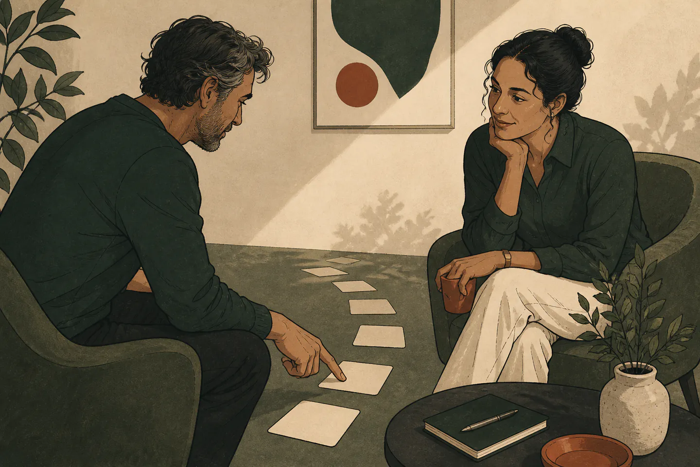 A coach and client turning a thoughtful conversation into a practical next step